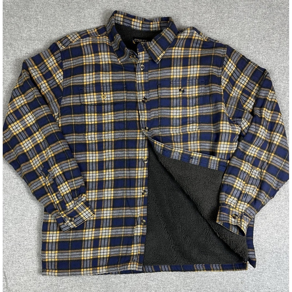 Stanley Jacket Mens 2XL Blue Yellow Plaid Sherpa Lined Flannel Button Up